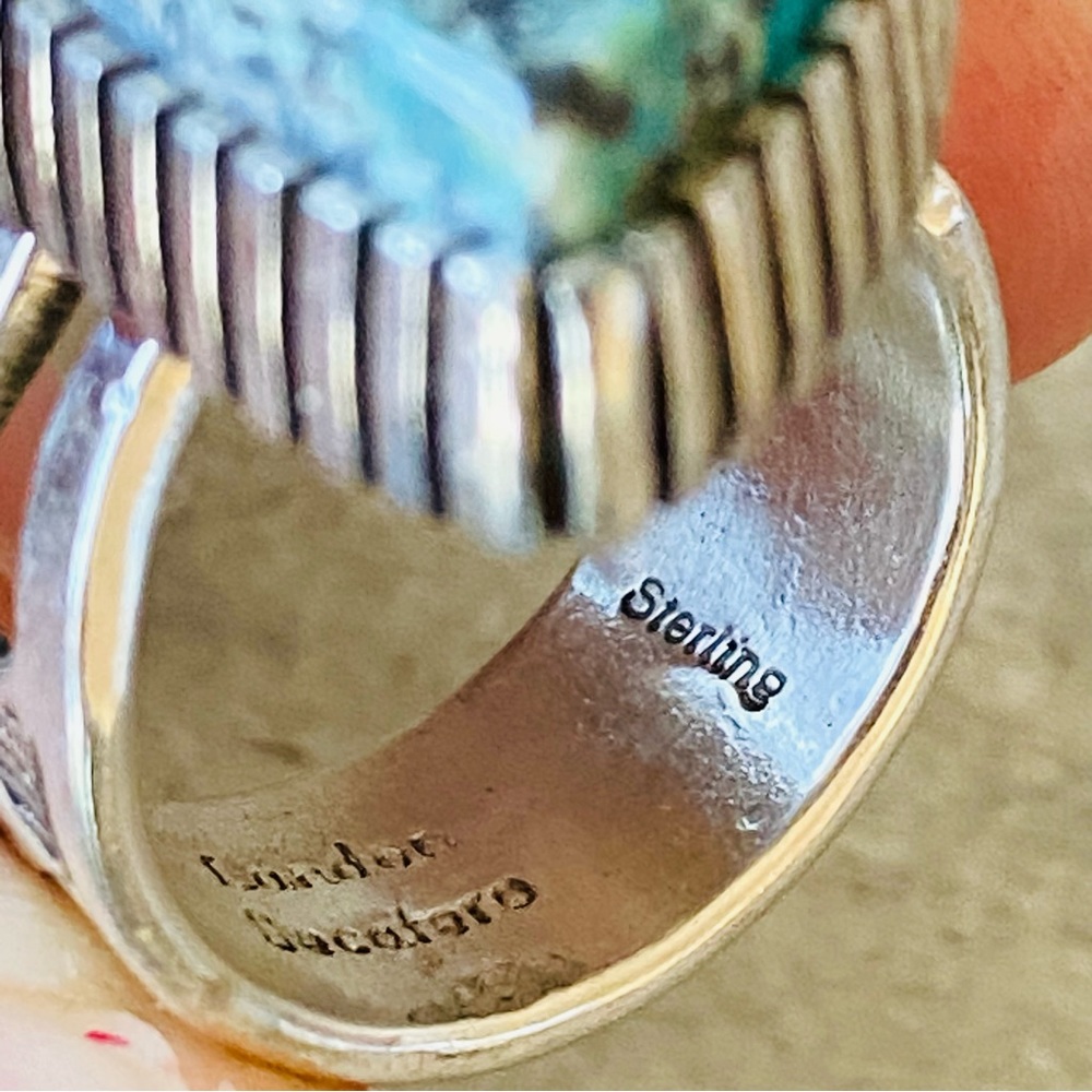 SOLD ♥️ Navajo ♥️ Landon Secatero Sterling Silver & Appaloosa Turquoise Ring - Picture 10 of 13